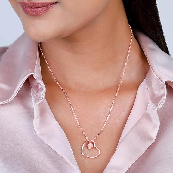GIVA 925 Silver Anushka Sharma Rose Gold Heart Necklace