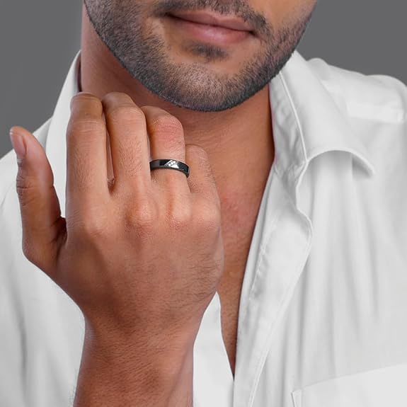 GIVA 925 Silver Black Rhodium Zirconia Band For Him Valentine's Day